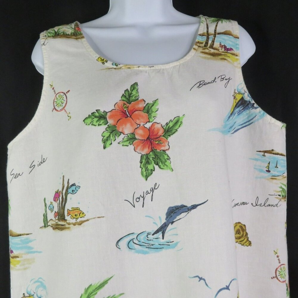 Hot Cotton Hawaiian Dress Beach XL Marc Wear Floral Sheath Cotton Linen Cover Up - Picture 2 of 10